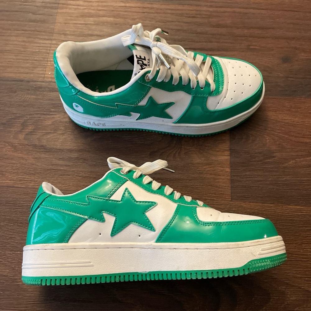 Bape Green and White Sneakers Low-Top Leather